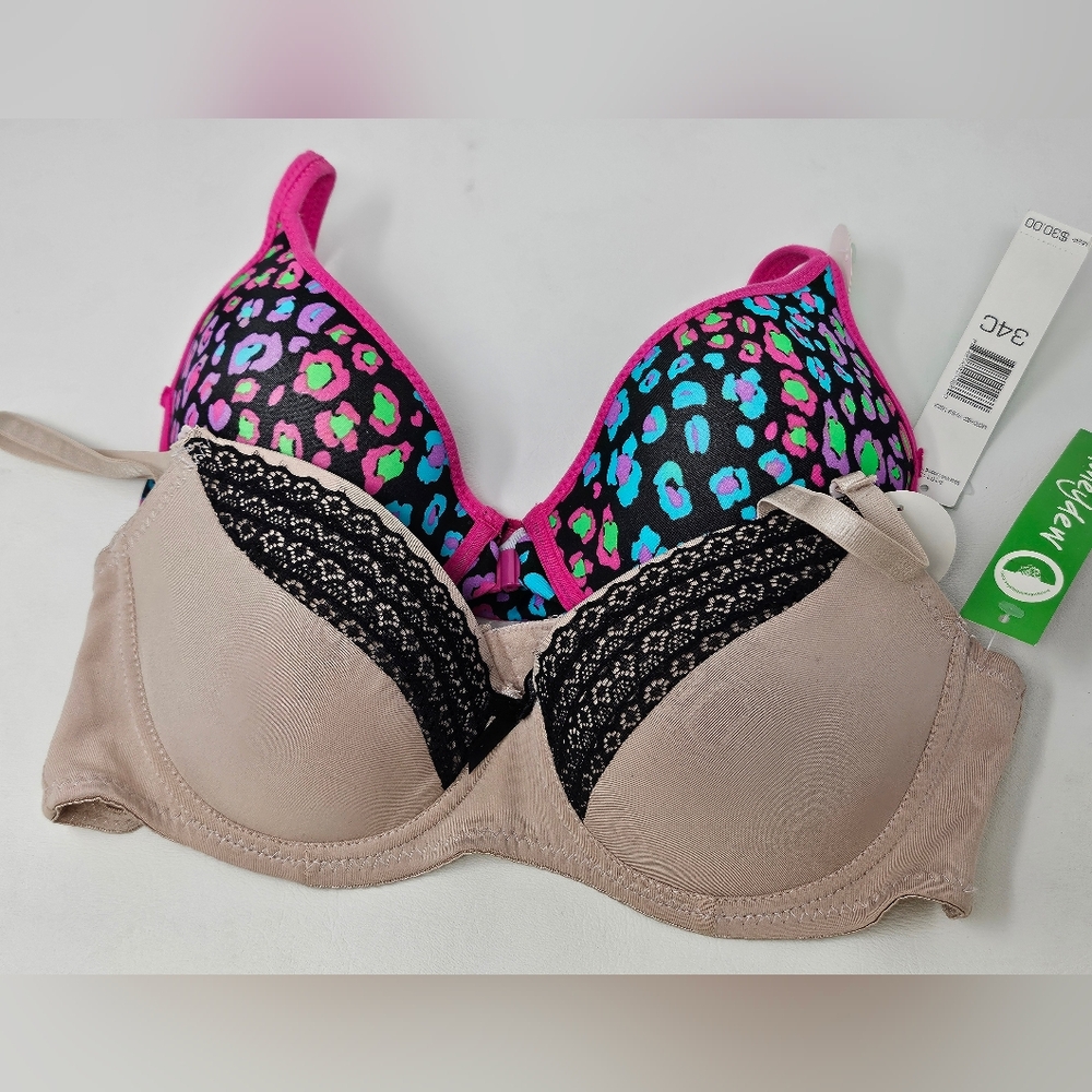 NWT Honeydew Bundle of Two Bra's Sz. 34C Nude/Black & Pink Cheetah